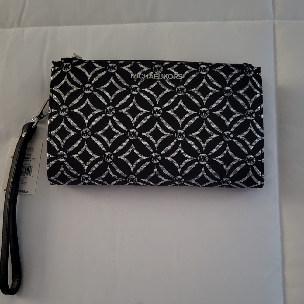 Michael Kors Monogram Black and Silver Wristlet
